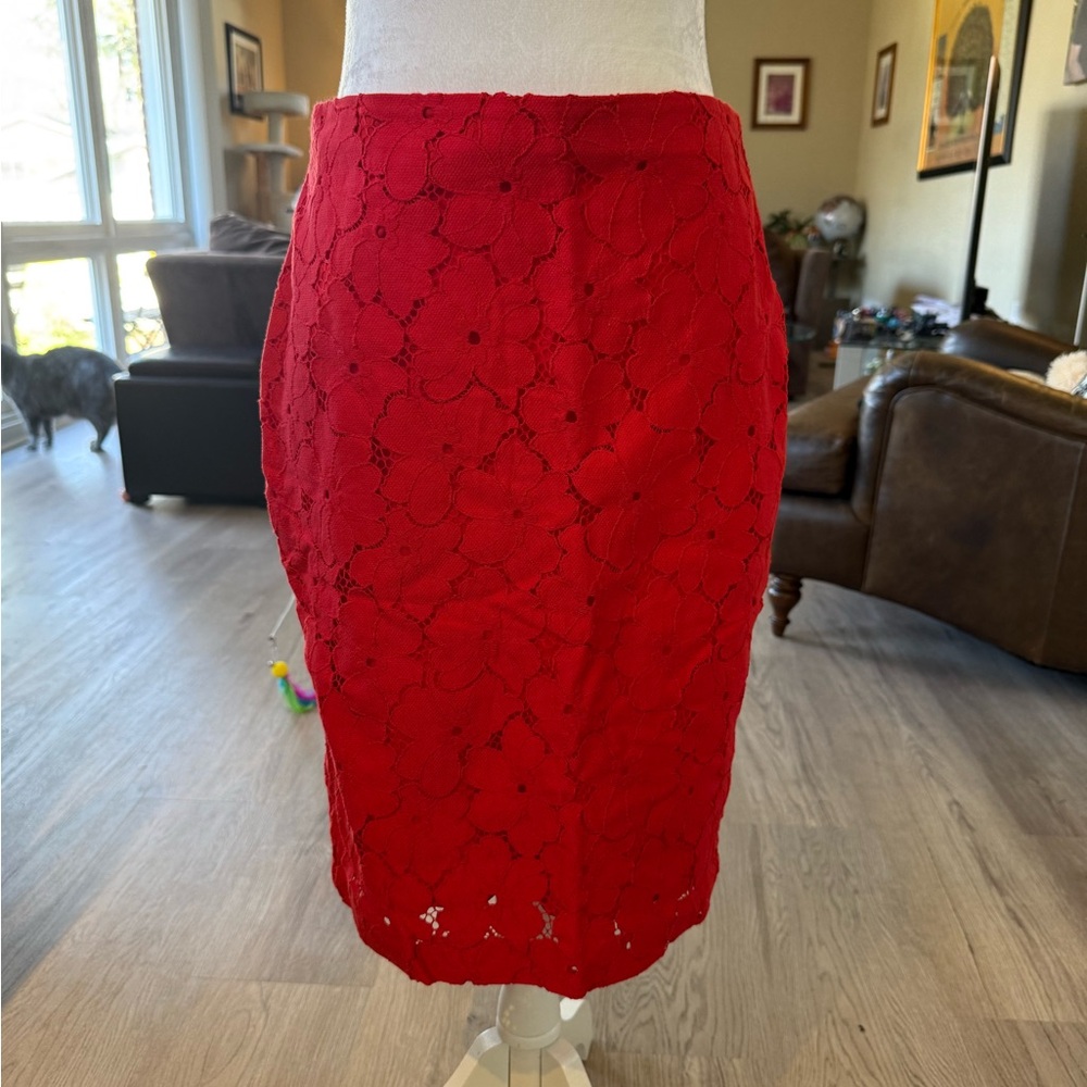 Banana Republic Red Lace Pencil Skirt